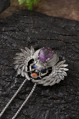 Sterling Silver Amethyst Sacred Beetle Pendant Buddha Trace
