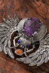 Sterling Silver Amethyst Sacred Beetle Pendant Buddha Trace