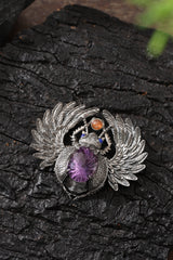 Sterling Silver Amethyst Sacred Beetle Pendant Buddha Trace