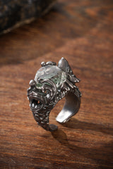Sterling Silver Shark & Green Phantom Quartz Ring Buddha Trace