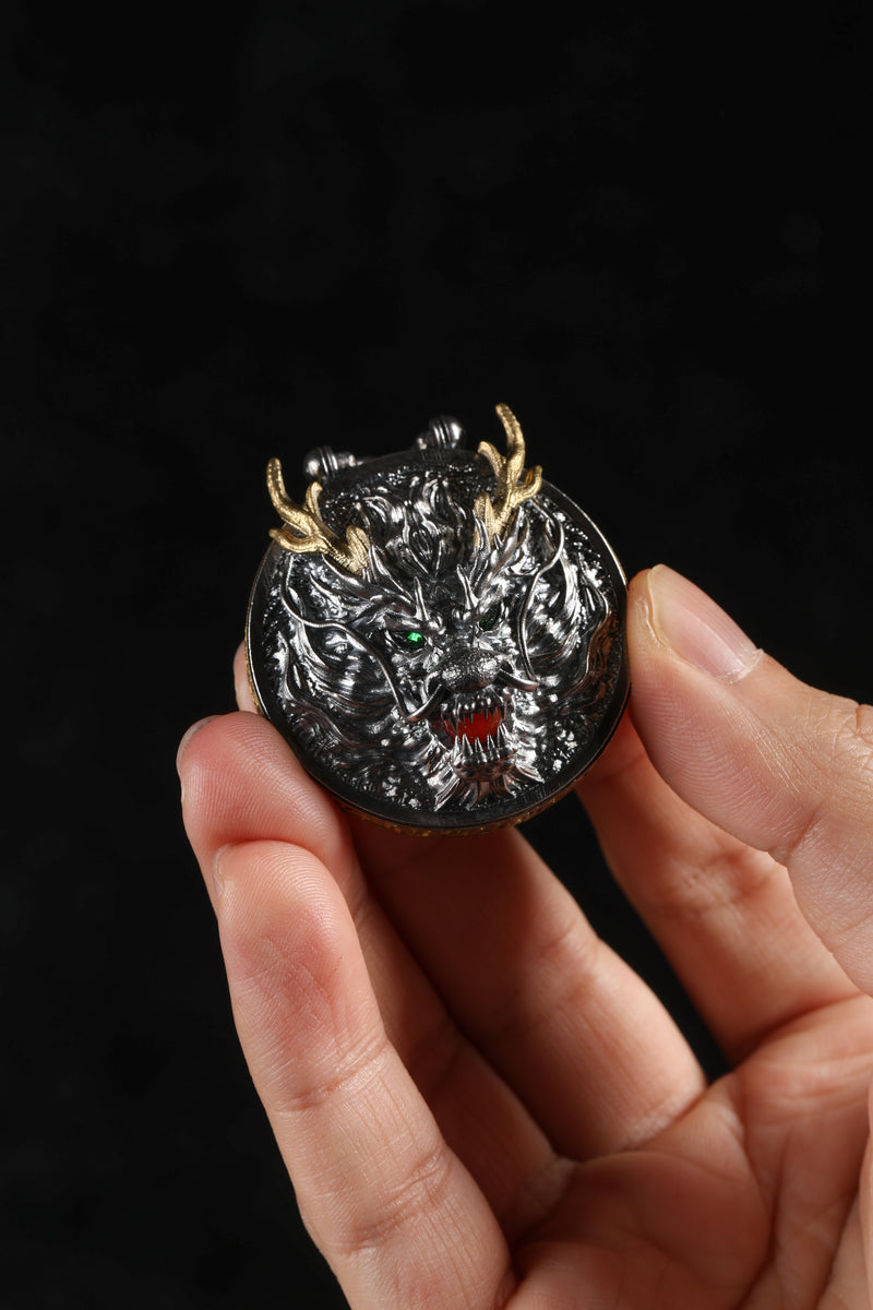 Sterling Silver & Copper Dragon Medallion Pendant Buddha Trace