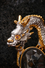 Two-Tone Sterling Silver Dragon & Pallasite Meteorite Pendant Buddha Trace