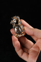 Two-Tone Sterling Silver Dragon & Pallasite Meteorite Pendant Buddha Trace