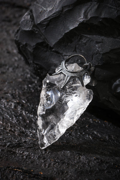 Natural Clear Crystal Pendant with Metal Collar