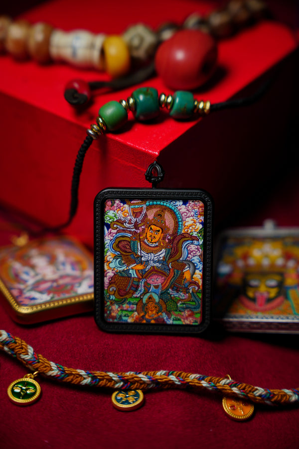 Buddha Trace Tibetan Yellow Jambhala Thangka Buddha Trace