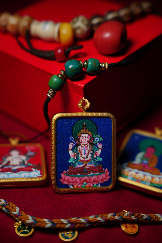 Buddha Trace Tibetan calm Four-Armed Guanyin Thangka Buddha Trace