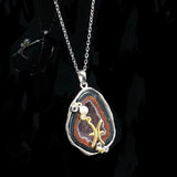Pisces crystal geode zodiac pendant with Pisces symbol, angled view