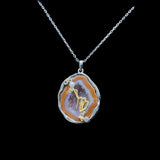 Virgo crystal geode zodiac pendant with Virgo symbol, front view