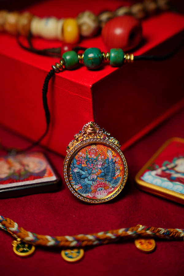 Buddha Trace Tibetan Yamantaka Gold Circular Thangka