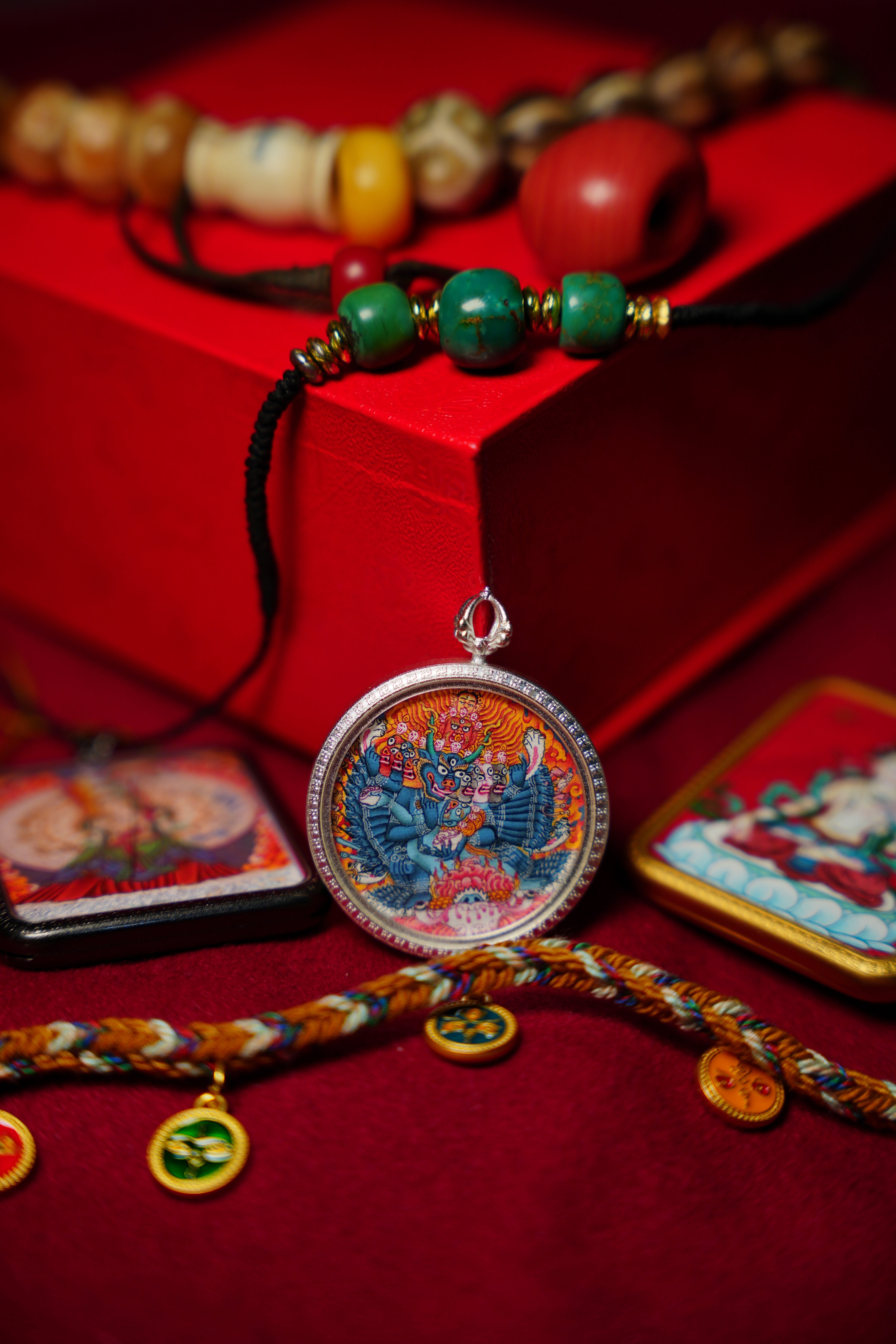 Buddha Trace Tibetan Yamantaka Silver Circular Thangka Buddha Trace